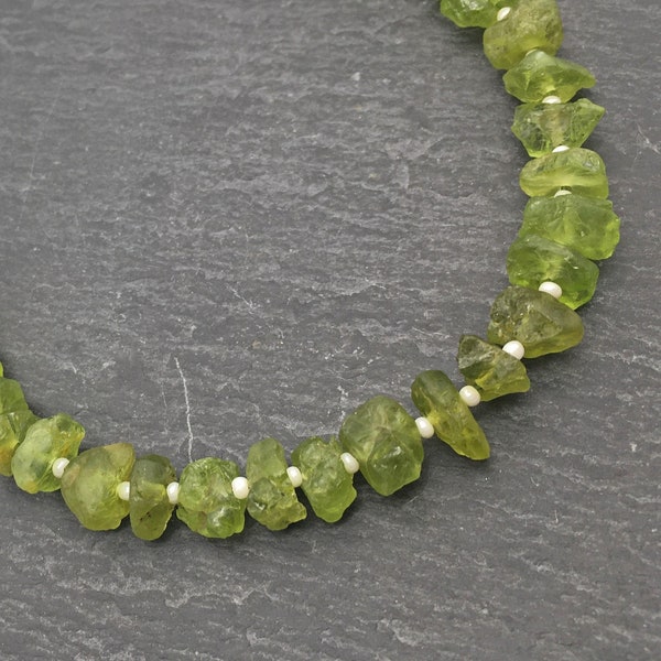 Natural Raw Peridot Beads, Peridot Nugget Beads, Peridot Chunk Raw Crystal, August Birthstone, Center Drilled Beads