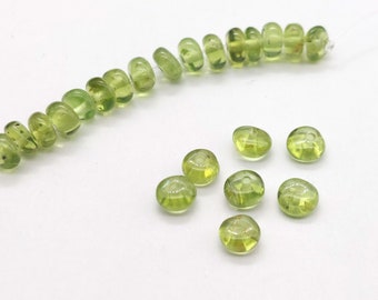 Peridot Rondelle Beads, Smooth 5-6mm Peridot Rondelle, Natural Peridot Beads