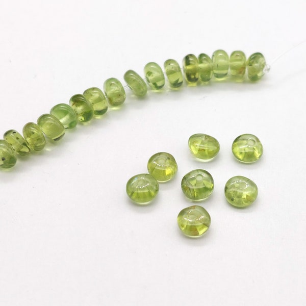 Peridot Rondelle Beads, Smooth 5-6mm Peridot Rondelle, Natural Peridot Beads