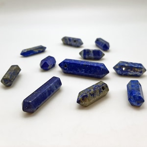 Lapis Lazuli Double Terminated Quartz Crystal Point: Top Drilled Wand