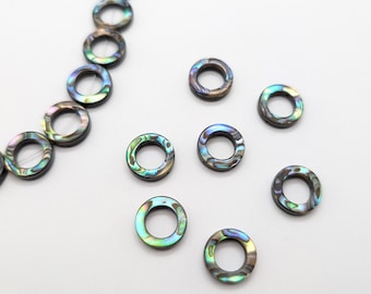 Abalone Shell Coin Beads: Rainbow Drilled Gemstone, 12mm