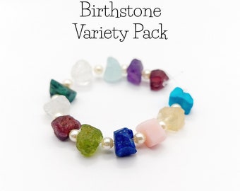 Birthstone Variety Pack, Natural Raw Nugget Beads, Birthstone Raw Crystal Beads, Centre Drilled Gemstone Beads