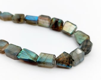 Labradorite Step Cut Nuggets, Faceted Labradorite Nugget Beads, Irregular Flashy Labradorite Crystal, Center Drilled Beads