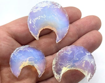 Opalite Moon Crystal, Carved Moon Crystal, Crescent Moon, Healing Crystals, Moon Pendant, Wire Wrapping