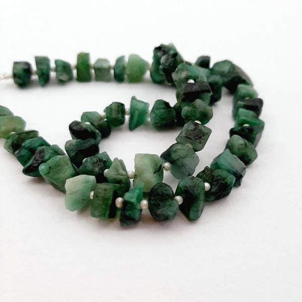 Natural Raw Emerald Beads, Green Emerald Nugget Beads, Natural Emerald Chunk Raw Crystal, Centre Drilled Beads