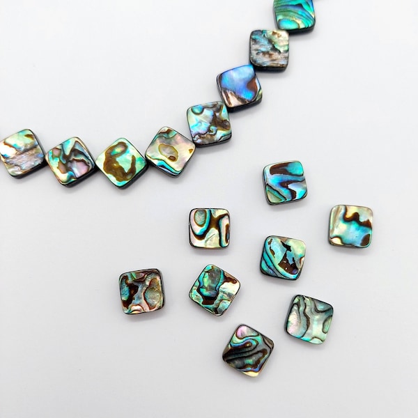 10x10mm Abalone Shell Beads, Square Natural Abalone Beads, Drilled Shell Gemstone