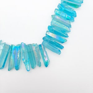 Light Blue AB Raw Crystal Quartz Beads, Aura Quartz Points, Top Drilled Crystal Points, Natural Stone Stick Beads