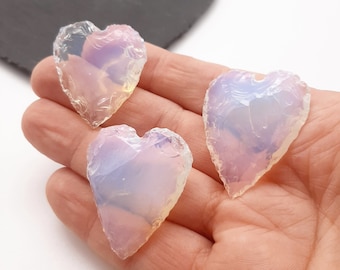 Carved Opalite Heart Crystal: Healing Stone Pendant (30-40mm)