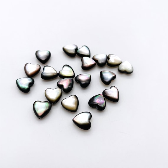 Black Mother of Pearl Heart Pendant: 8mm Drilled Shell Beads