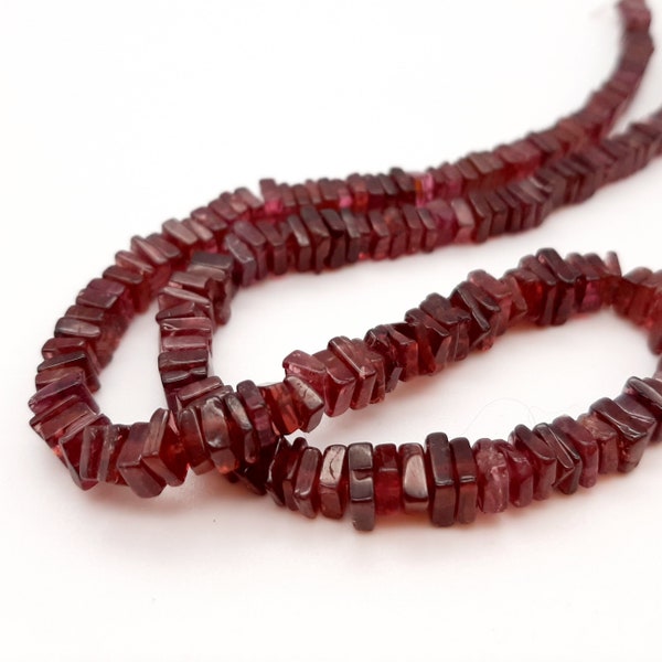 Red Garnet Heishi Beads, Natural Garnet Heishi Cut Beads, Red Garnet, Square Beads