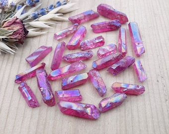 Rose Aura Quartz Crystal Lot, Natural Stick Beads, Drilled Quartz Points