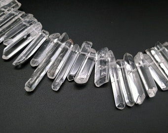 Slender Clear Raw Crystal Quartz, Polished Top Drilled Crystal Points, Natural Stick Beads