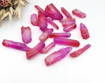 DISCOUNTED Red and Purple Raw Quartz Crystal Lot, Natural Stick Beads, Drilled Quartz Points