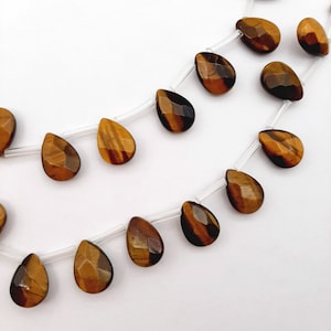 Tiger Eye Briolette Beads 12x8mm Faceted Drops Natural Gemstone Teardrop Beads Gemstone Briolettes