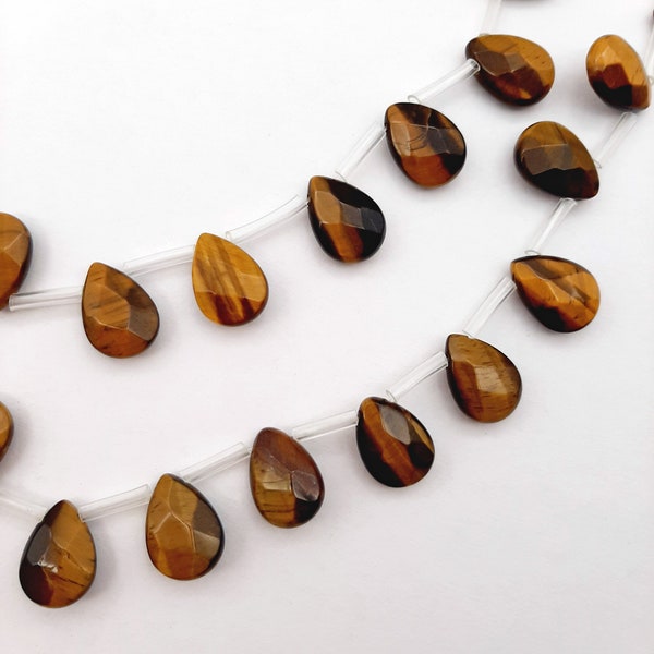 10x14mm Tiger Eye Briolette Beads, Faceted Drops, Natural Gemstone Teardrop Beads, Gemstone Briolettes