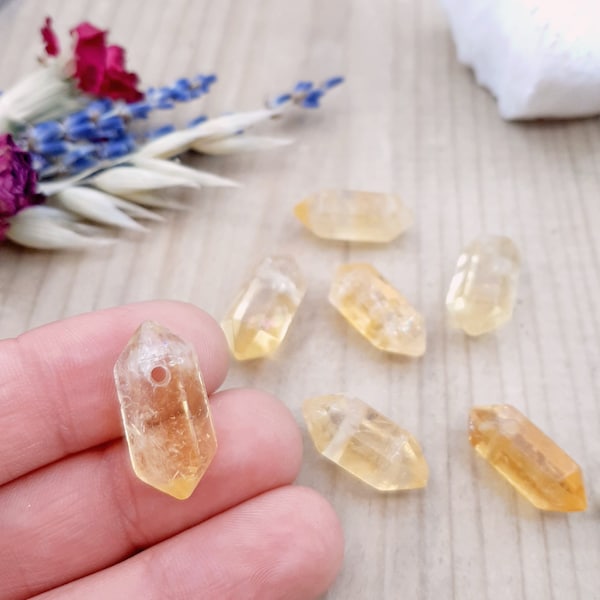 Citrine Natural Double Terminated Crystal 20mm Top Drilled Crystal Point 20mm Natural Crystal Wand Healing Crystals