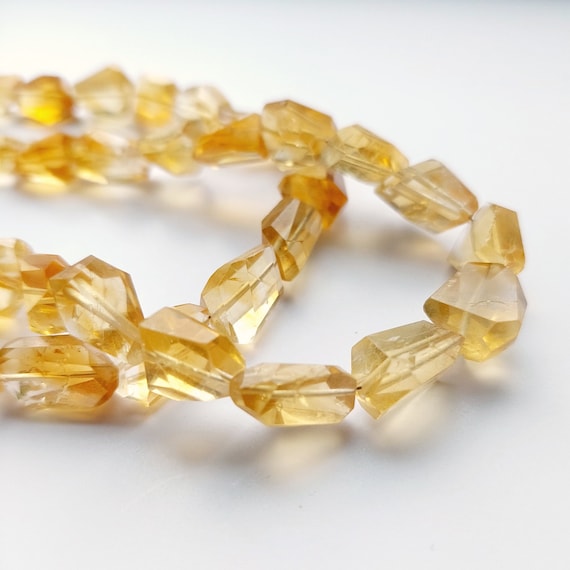 Faceted Citrine Nugget Beads: Step Cut Irregular Crystal