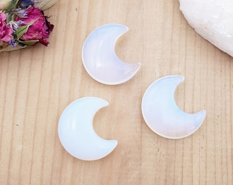 Opalite Moon Crystal: Carved Crescent Moon Pendant, Wire Wrapping (30mm)