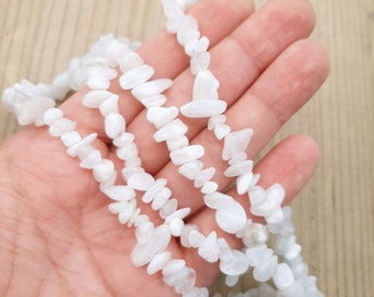 Moonstone Gemstone Chip Bead Strand, Moonstone Gemstone Chips, Centre Drilled Chips, 16 inch Strand