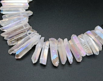 Matte White Aura Quartz Points: Top Drilled Crystal Stick Beads