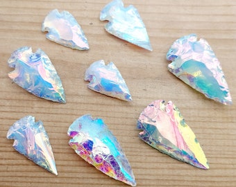 Angel Aura Opalite Arrowhead: Carved Crystal Pendant, Wire Wrapping