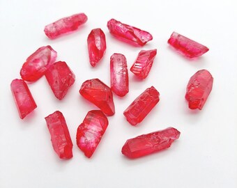 Red Quartz Crystal Points: Raw Drilled Matte Stone Beads LOT