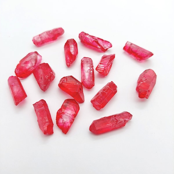 Red Quartz Crystal LOT, Raw Crystal, Small Top Drilled Matte Points, Natural Stone Stick Beads. LOT