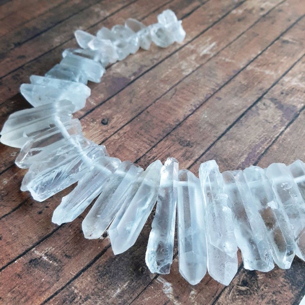 Frosted Clear Raw Crystal Quartz, Large Top Drilled Crystal Points, Natural Stick Beads
