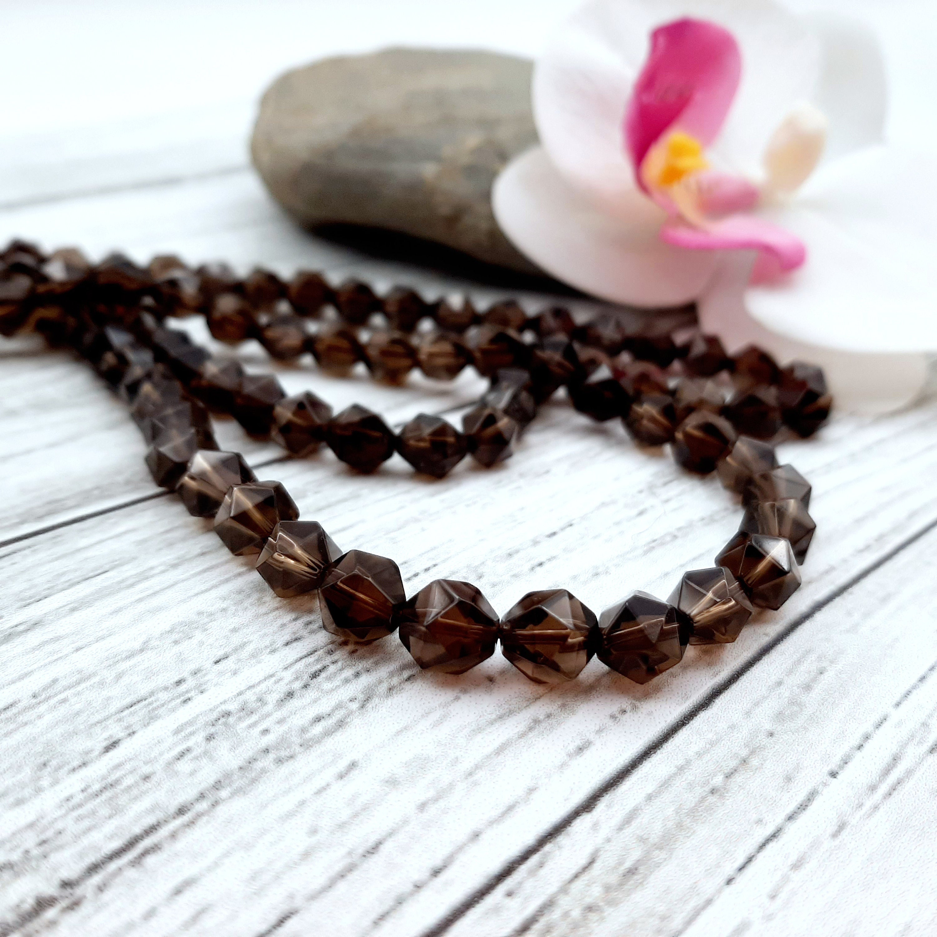 Natural Smoky Quartz Faceted Beads Round Crystal Beads Smoky Etsy