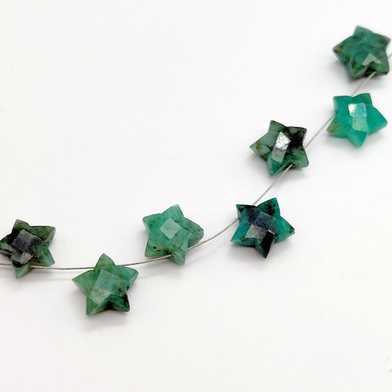Faceted Emerald Star Bead: Top Drilled Briolette Gemstone (10-11mm)