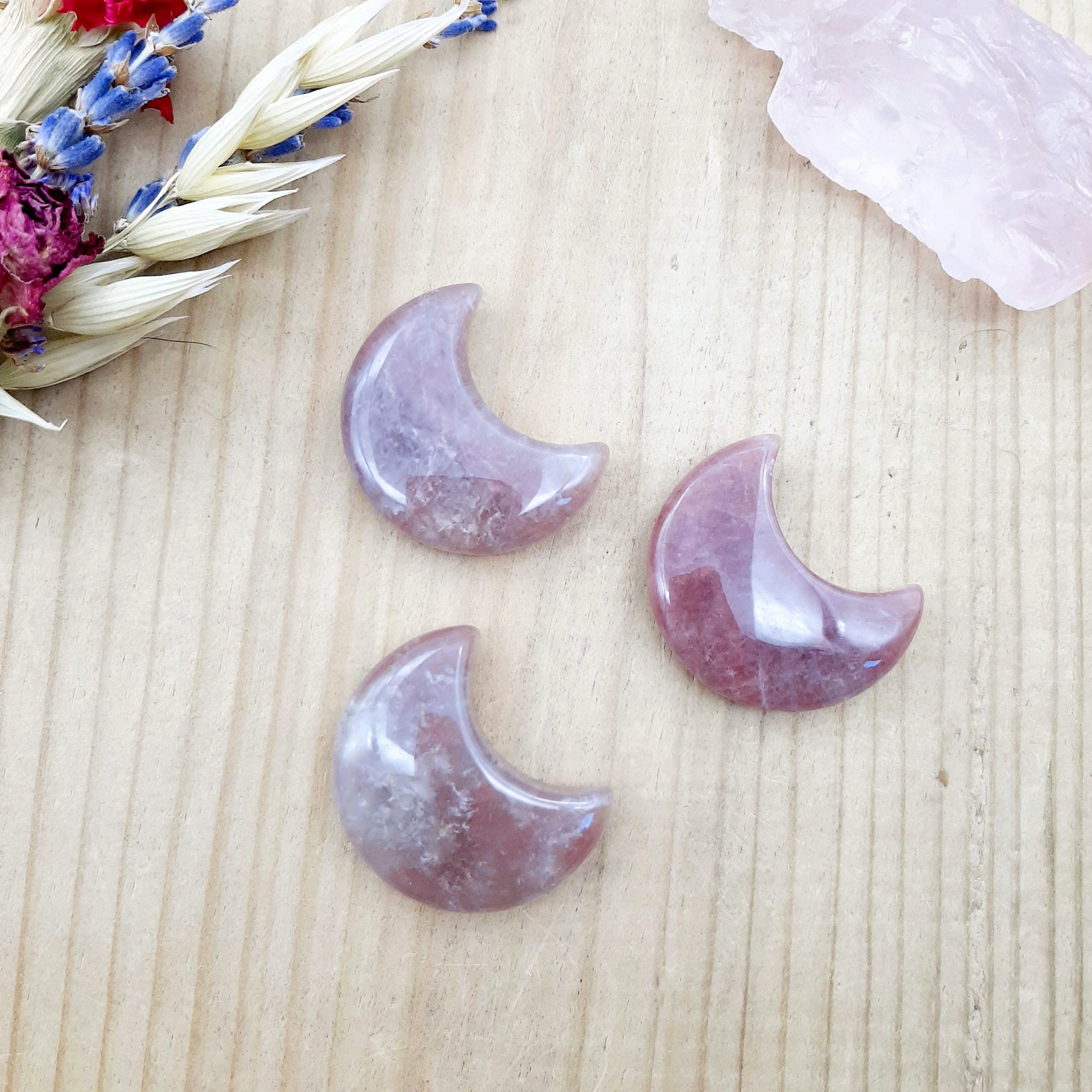 Strawberry Quartz Crystal Crescent Moon Necklace Crystal Jewelry