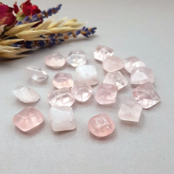 Natural Rose Quartz Faceted Beads, Rose Quartz Polished Gemstones, Centre Drilled Stones, Faceted Beads