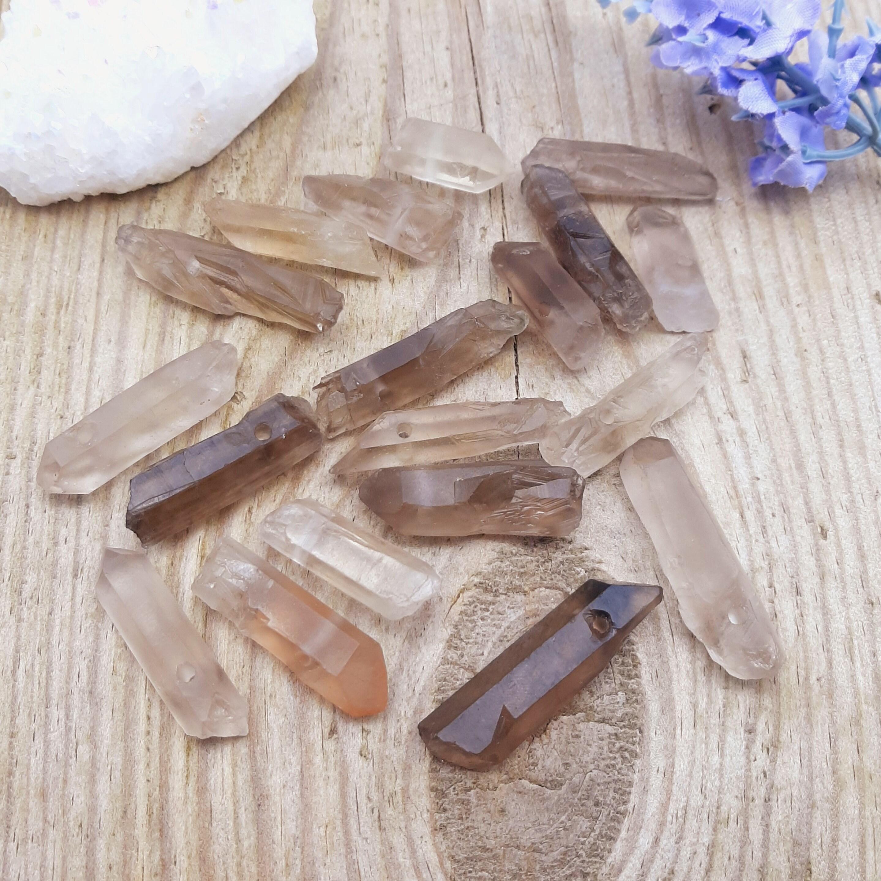 Smoky Quartz Crystal Lot, Small Natural Stick Beads, Drilled Quartz Points