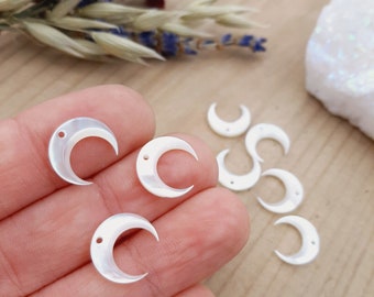 White Mother of Pearl Moon Pendant: Drilled Shell Bead (12mm-3mm)