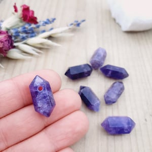20mm Amethyst Crystal Point: Double Terminated, Top Drilled Wand