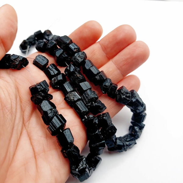 Black Tourmaline Nugget Beads 8-10mm Black Tourmaline Nugget Small Black Tourmaline Gemstones Small Center Drilled Beads