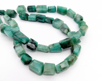 Emerald Step Cut Nuggets, Faceted Emerald Nugget Beads, Irregular Natural Emerald Gemstone, Center Drilled Beads