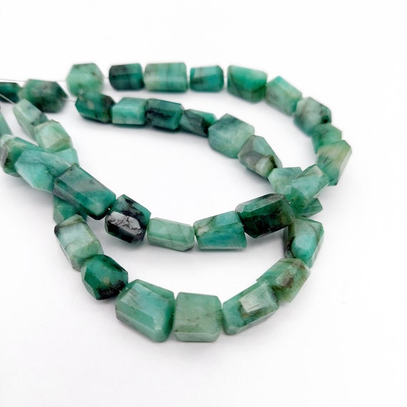 Faceted Emerald Nugget Beads: Natural Step Cut Gemstone Beads