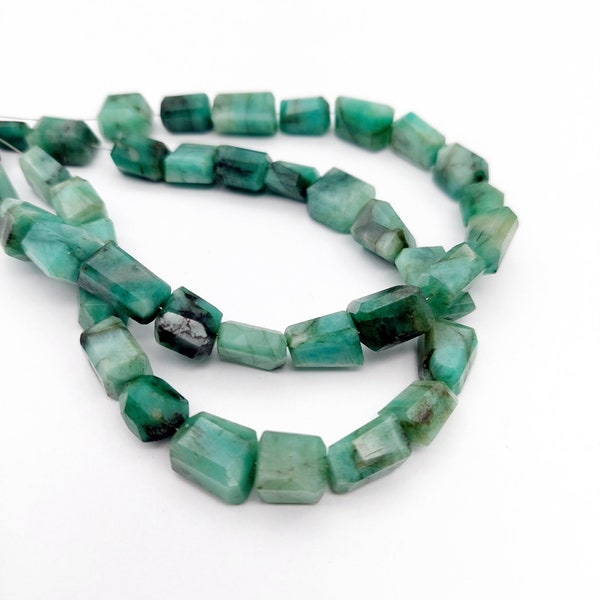 Emerald Step Cut Nuggets, Faceted Emerald Nugget Beads, Irregular Natural Emerald Gemstone, Center Drilled Beads