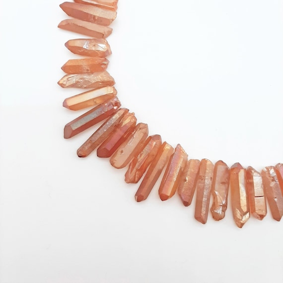 Champagne Raw Crystal Quartz Points: Slender Matte Stick Beads