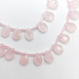 Faceted Rose Quartz Briolette Beads: Natural Gemstone Drops (12x8mm)
