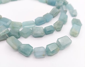Natural Aquamarine Step Cut Nuggets, Faceted Aquamarine Nugget Beads, Irregular Aquamarine Crystal, Center Drilled Beads