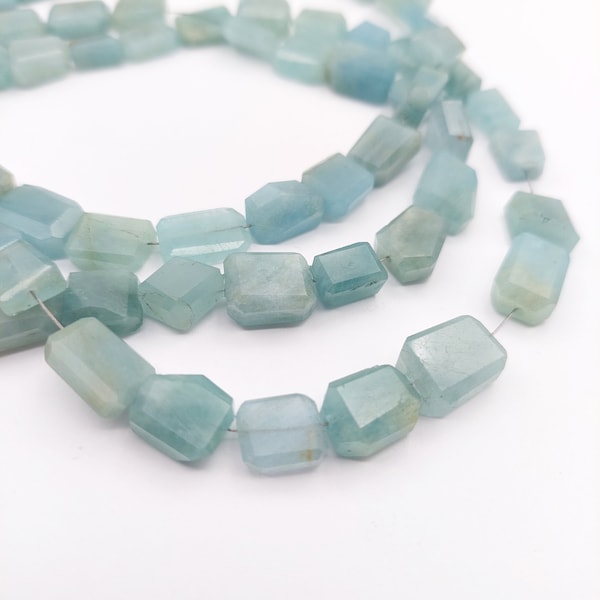 Natural Aquamarine Step Cut Nuggets, Faceted Aquamarine Nugget Beads, Irregular Aquamarine Crystal, Center Drilled Beads