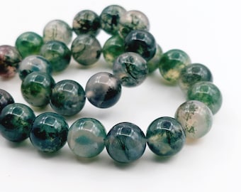 10mm Moss Agate Beads, Natural Gemstone Crystal Beads