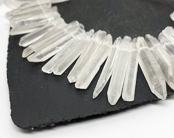 Slender Matte White Quartz Points, White Quartz Crystal Points, Top Drilled Crystal Points, Natural Stick Beads