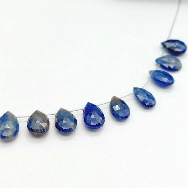 IMPERFECT 10x6mm Blue Sapphire Teardrop Briolettes Faceted Blue Sapphire Gemstone Beads Natural Briolette Drilled Crystal Briolettes