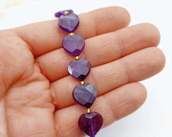 Amethyst Heart Beads, Natural Amethyst, Faceted Heart Briolette, Top/Bottom Drilled Heart Bead, Natural Gemstone Briolette