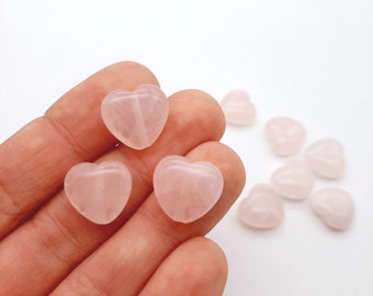 Rose Quartz Heart Beads: Natural Crystal Pendant (13x14mm)