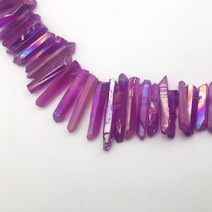 Purple AB Raw Crystal Quartz Beads, Aura Quartz Points, Top Drilled Crystal Points, Natural Stone Stick Beads