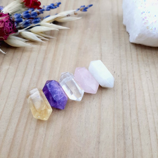 Double Terminated Crystal VARIETY PACK, 20mm Double Terminated Crystals, Top Drilled Crystal Points,  Natural Stone Beads